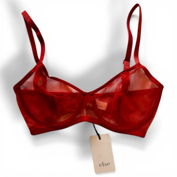 NWT Else Lingerie Bare Minimal Mesh Semi Sheer Underwire Bra | Crimson 32D - Picture 5 of 14